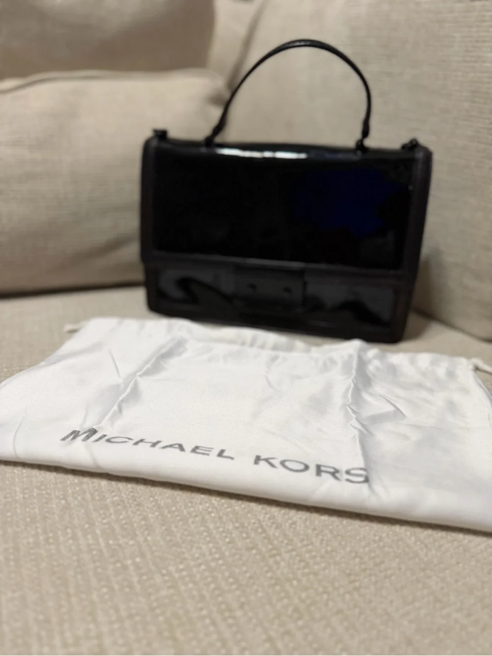 Authentic Michael Kors Black Patent Leather Top-Handle Satchel